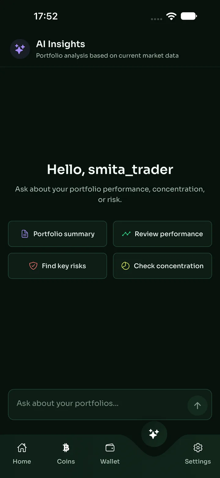 Coin Copilot AI portfolio insights screen